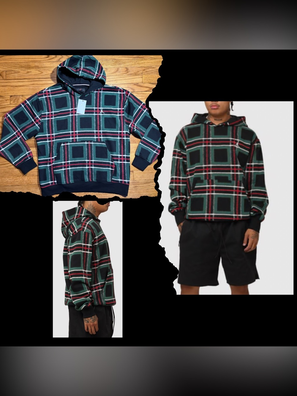 Jordan Essentials Plaid Holiday Fleece Pullover Hoodie Men’s Sz XL NEW!